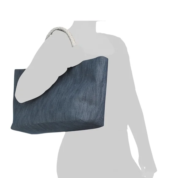 🔹️FALOR🔹️made In Italy Denim Shopper Jean Tote With Leather braided Hamdles